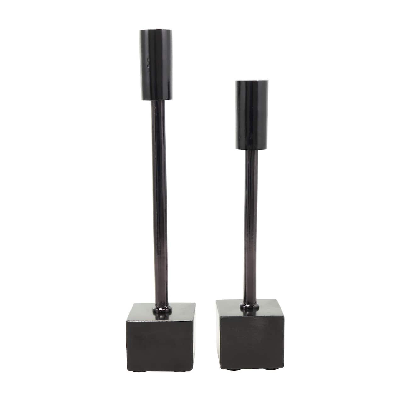 Black Aluminum Slim Candle Holder with Block Base Set